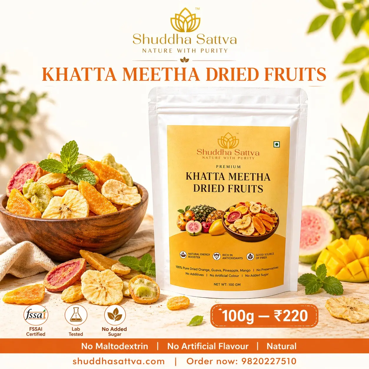 An open lunchbox with dried fruits, dates, and small homemade ladoos beside a wooden spoon on a cream linen.