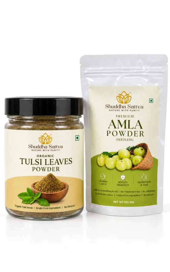 Organic Tulsi + Seedless Amla Powder Combo (100 g Each)
