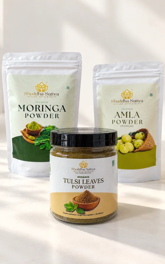 Moringa + Organic Tulsi + Seedless Amla Powder Combo (100 g Each)